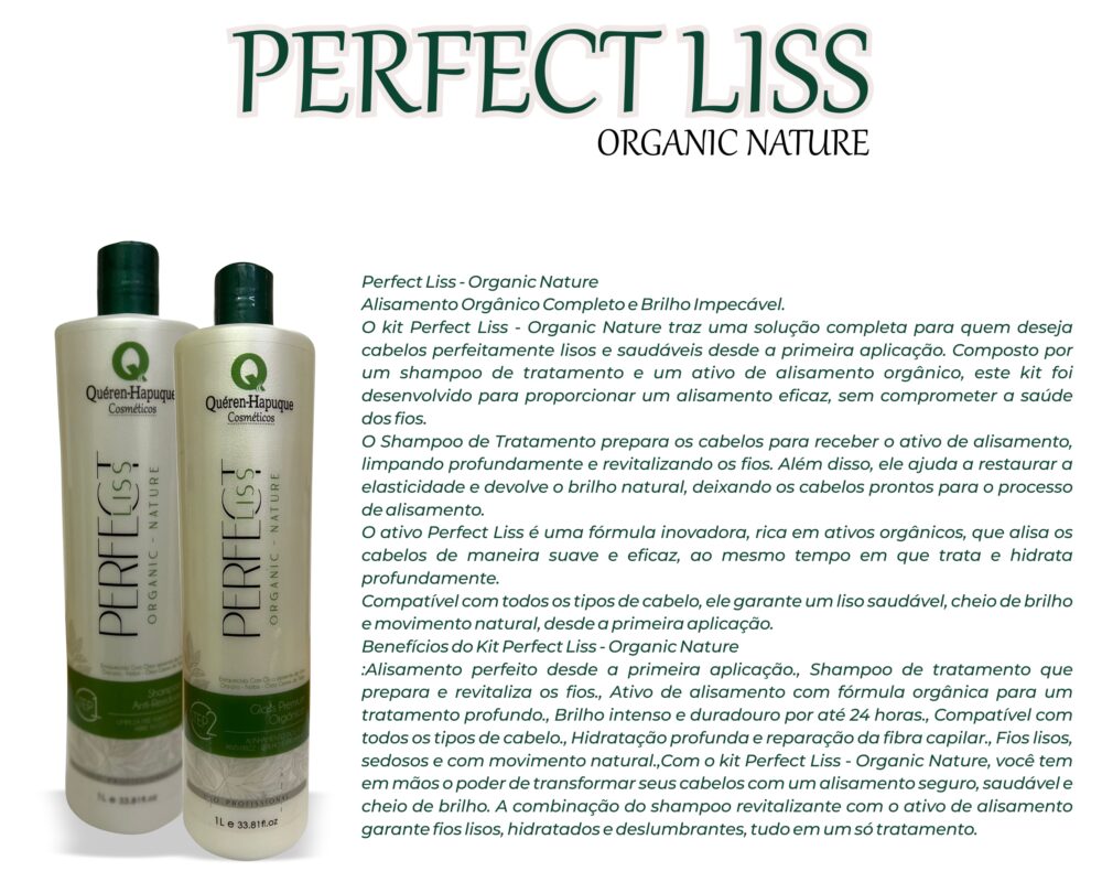 Kit de Progressiva Perfect Liss - Organic Nature com Shampoo e Ativo de Alisamento Orgânico